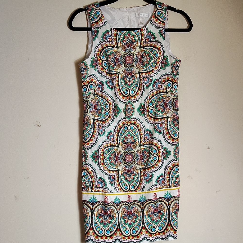London Times Blue Brown Scoop Neck Sheath Dress
